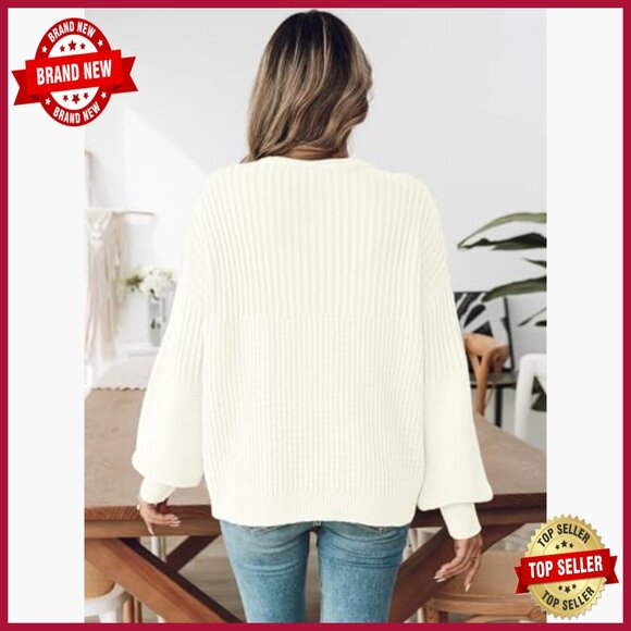 Oversized Batwing Sleeve Sweater Ribbed Waffle Knit Pullover Crewneck - Picture 3 of 7